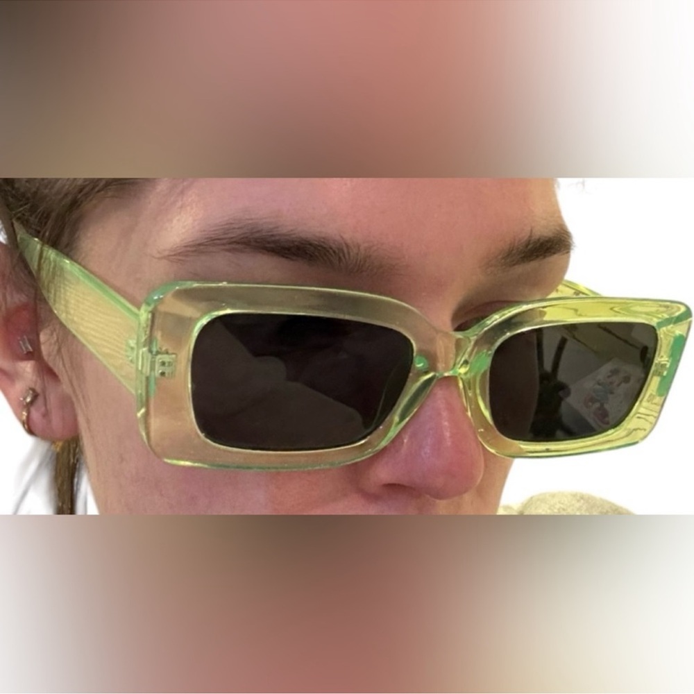 Translucent Lime Rectangular Sunglasses - Picture 9 of 9